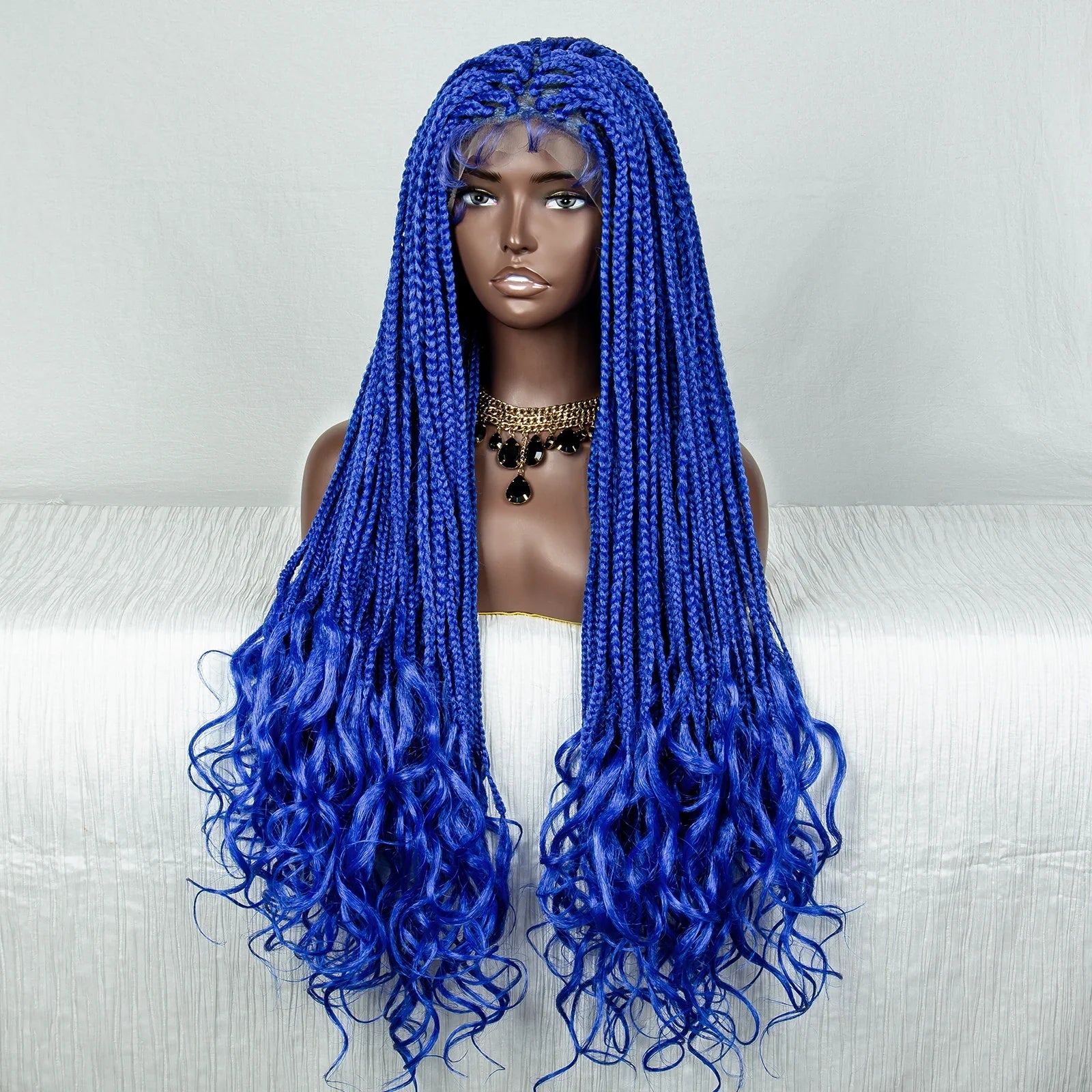 36" Water Wave Braided Wig | Lace Front | Baby Hair | Long Braids