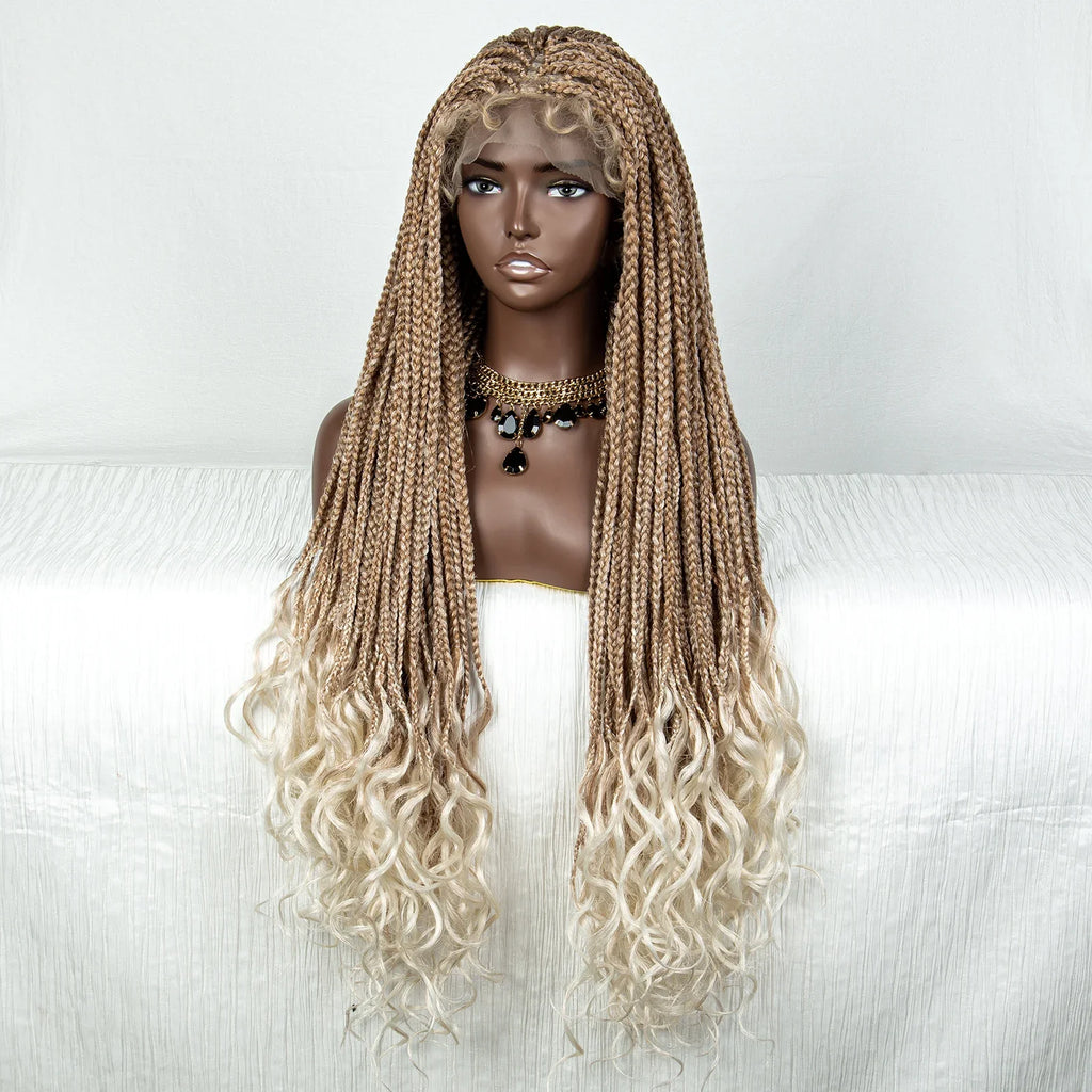 36" Water Wave Braided Wig | Lace Front | Baby Hair | Long Braids