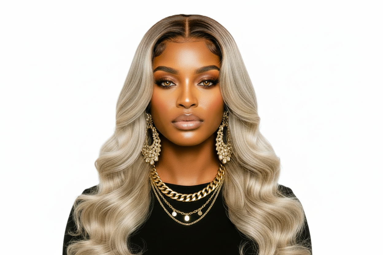 Ash Blonde Balayage Wig 24' Human Hair Body Wave Wear and Go Glueless Blonde Prebleached