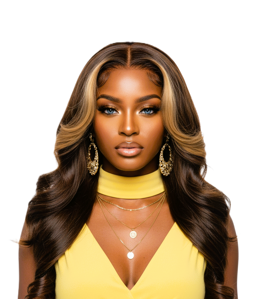 Brown Highlight 24' Transparent Luxurious Glueless HD Lace Frontal Body Wave Wig Salon-Quality Lace Closure Human Hair